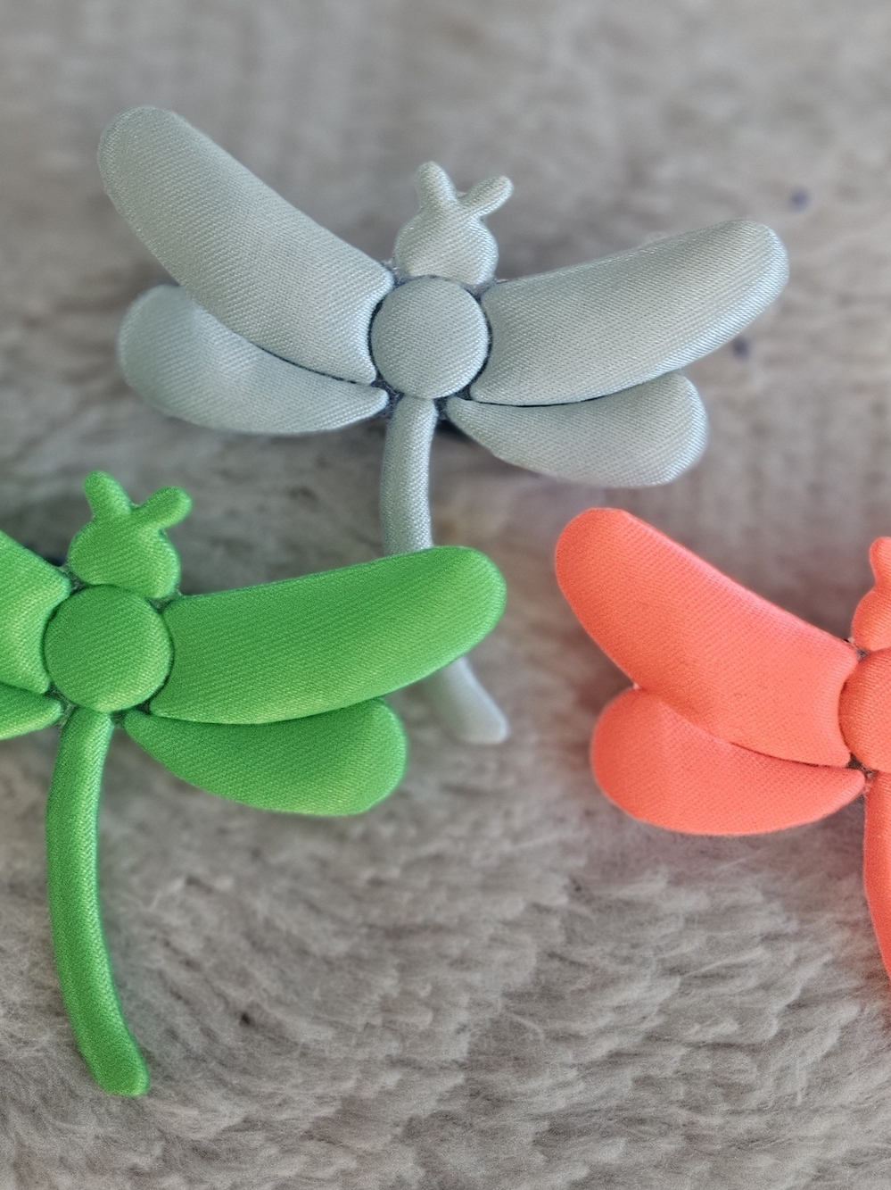 Neon Orange, Green and Silver Dragonfly Brooches